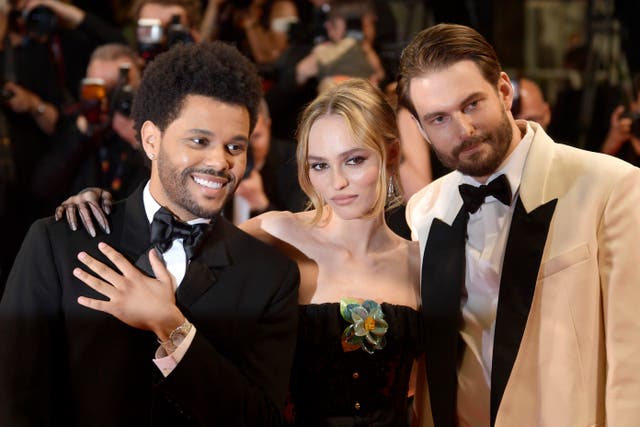 <p>Abel Tesfaye, Lily-Rose Depp and Sam Levinson attend ‘The Idol’ red carpet during the 76th annual Cannes film festival</p>