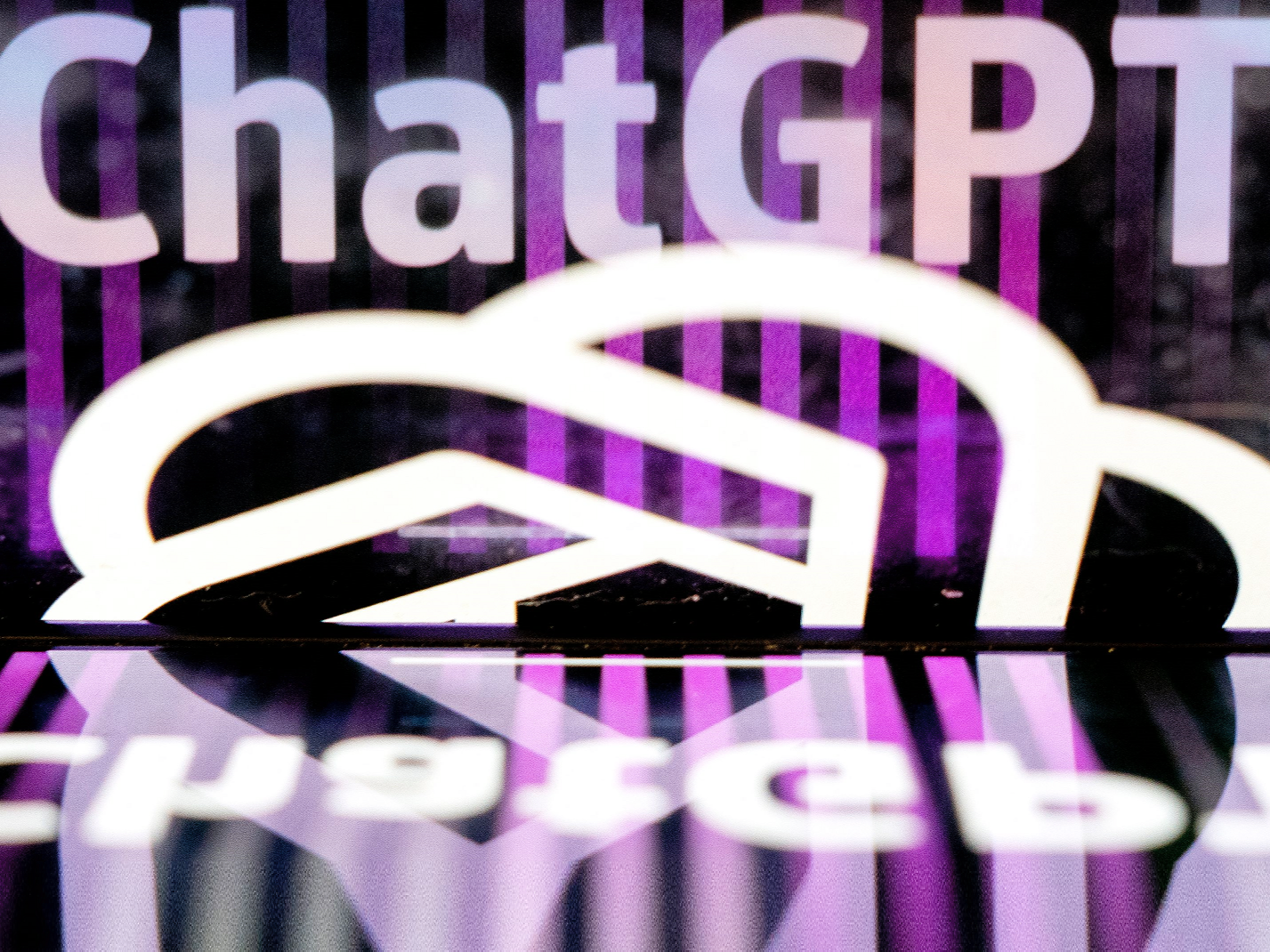 The ChatGPT logo shown on a screen at an office in Washington, DC, on 15 March, 2023