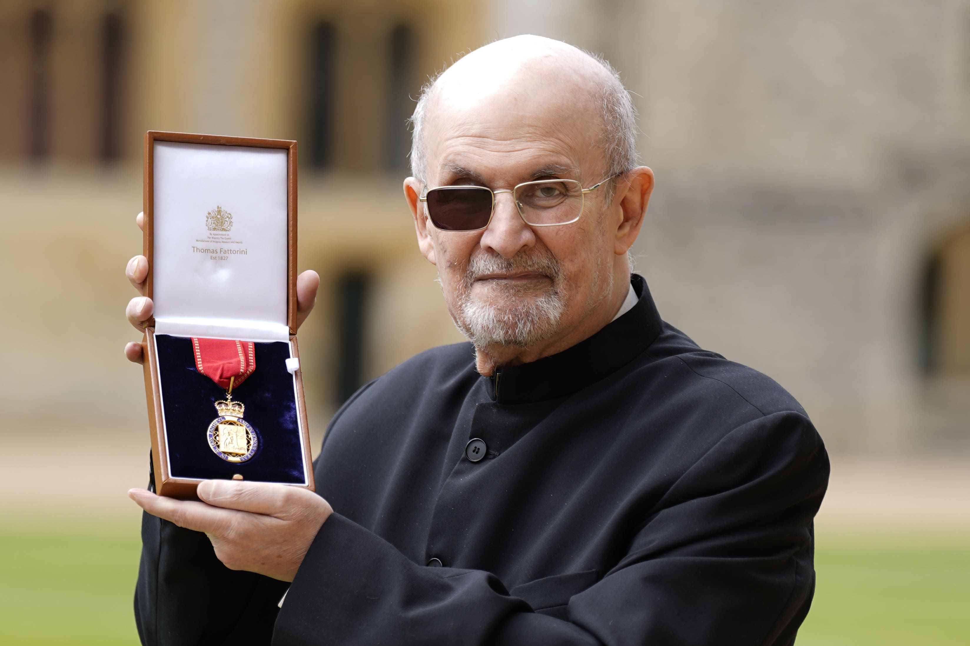 Sir Salman Rushdie after being made a Companion of Honour by the Princess Royal (Andrew Matthews/PA)