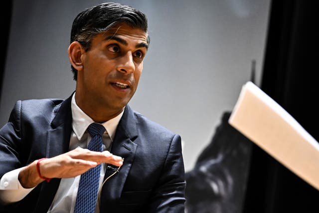 Prime Minister Rishi Sunak speaks during the London Defence Conference at Bush House, London (Ben Stansall/PA)
