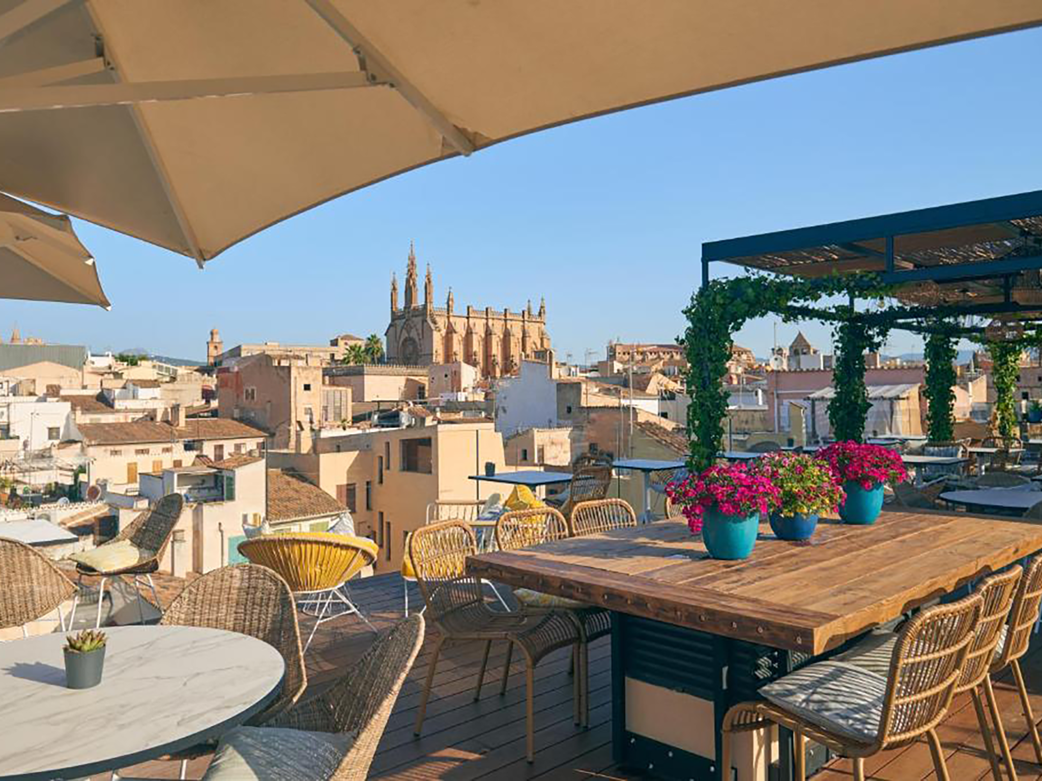 The rooftop terrace has stunning views of the city, and hosts a large infinity pool