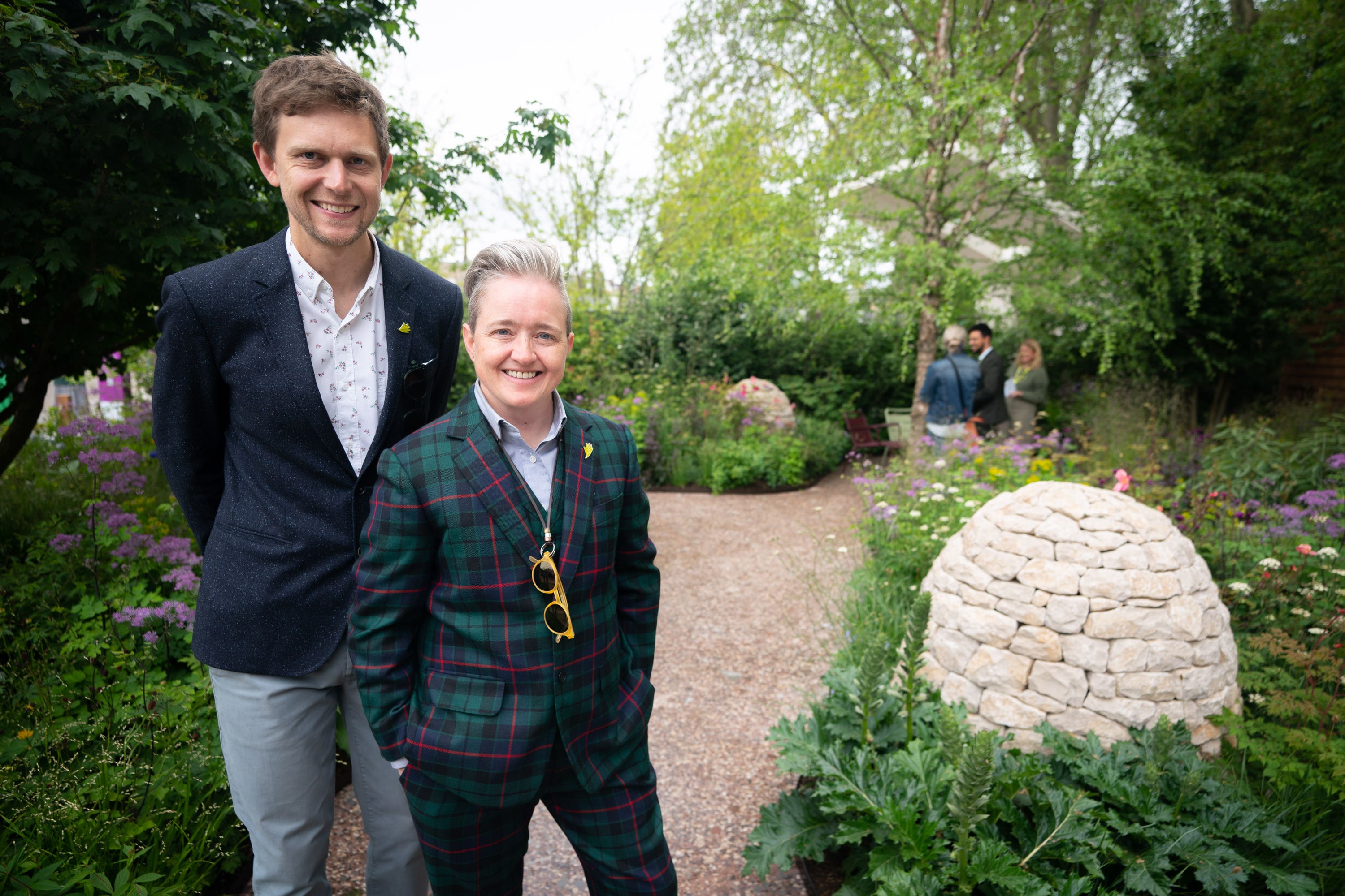 Designers Hugo Bugg and Charlotte Harris in Horatio’s Garden (James Manning/PA)