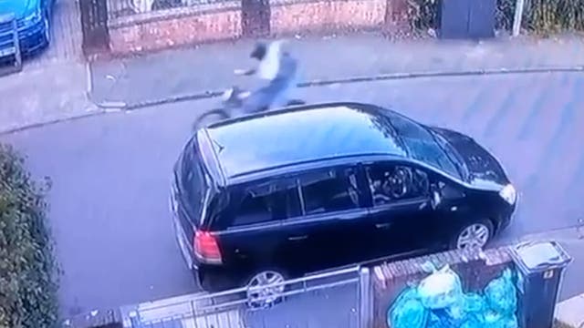 <p>CCTV footage emerged appearing to show a police van driving behind an electric bike on Frank Road in Ely, some 900m from the scene at 5.59pm, minutes before the crash</p>