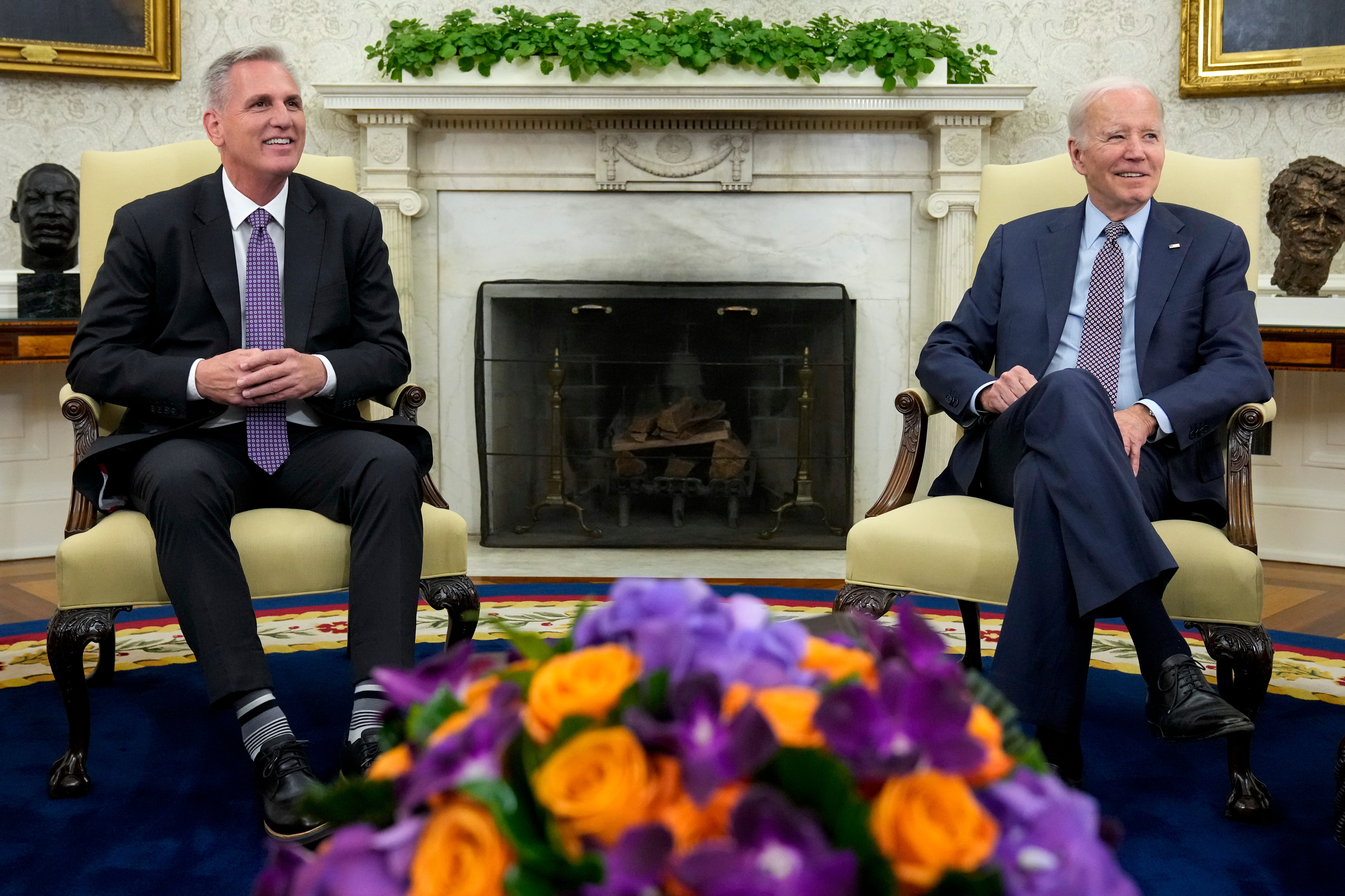 Joe Biden meets with House speaker Kevin McCarthy to discuss the debt limit in the Oval Office of the White House