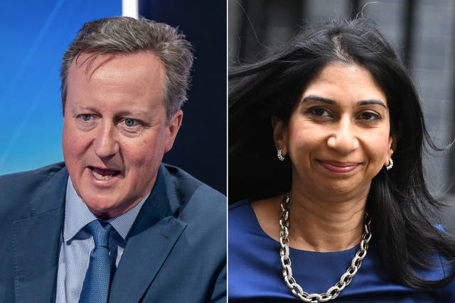 <p>David Cameron and home secretary Suella Braverman </p>