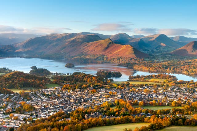 <p>Looking over the small town of Keswick on the edge of Derwent Water in the Lake District National Park</p>