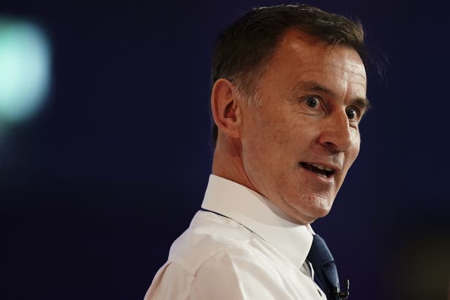 The Chancellor of the Exchequer Jeremy Hunt was speaking at a Wall Street Journal summit after the latest inflation figures were released (Jordan Pettitt/PA)