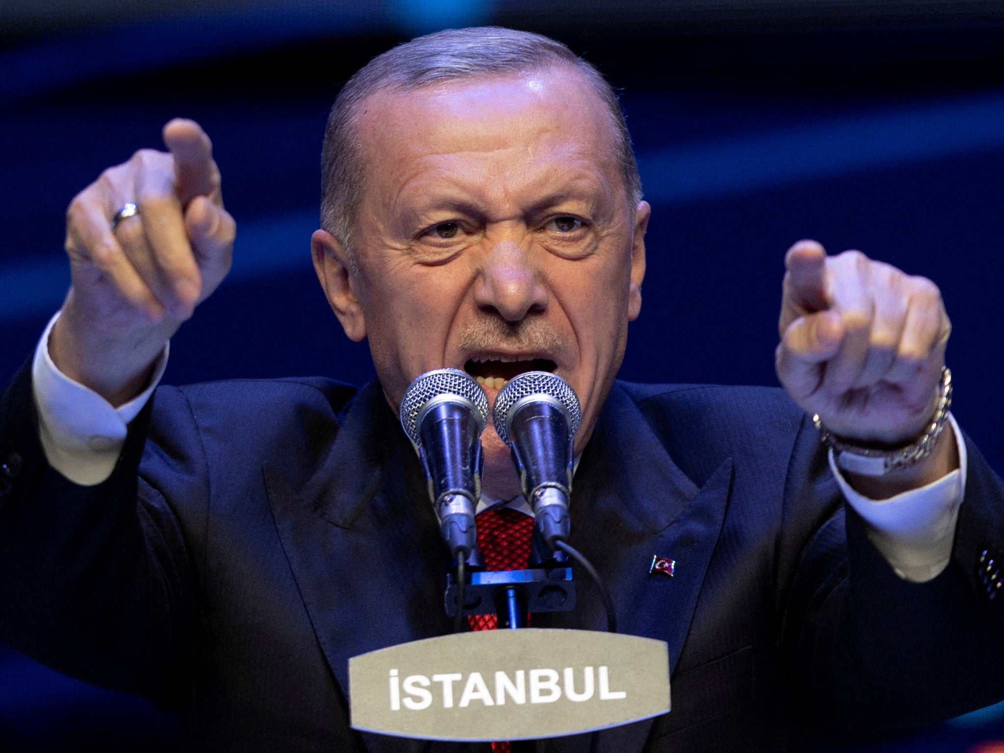 <p>Turkish President Recep Tayyip Erdogan addresses his supporters in Istanbul</p>