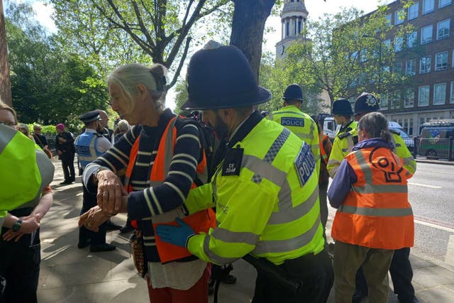 Just Stop Oil activists being detained during their march in Marylebone Road, central London on Wednesday (Just Stop Oil/PA)