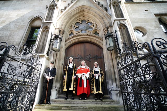 Secretary of State for Justice Alex Chalk (centre left) with Lord Chief Justice Lord Burnett and Master of the Rolls Sir Geoffrey Vos at the Royal Courts of Justice, in central London, ahead of his swearing in ceremony as Lord Chancellor (Jordan Pettitt/PA)