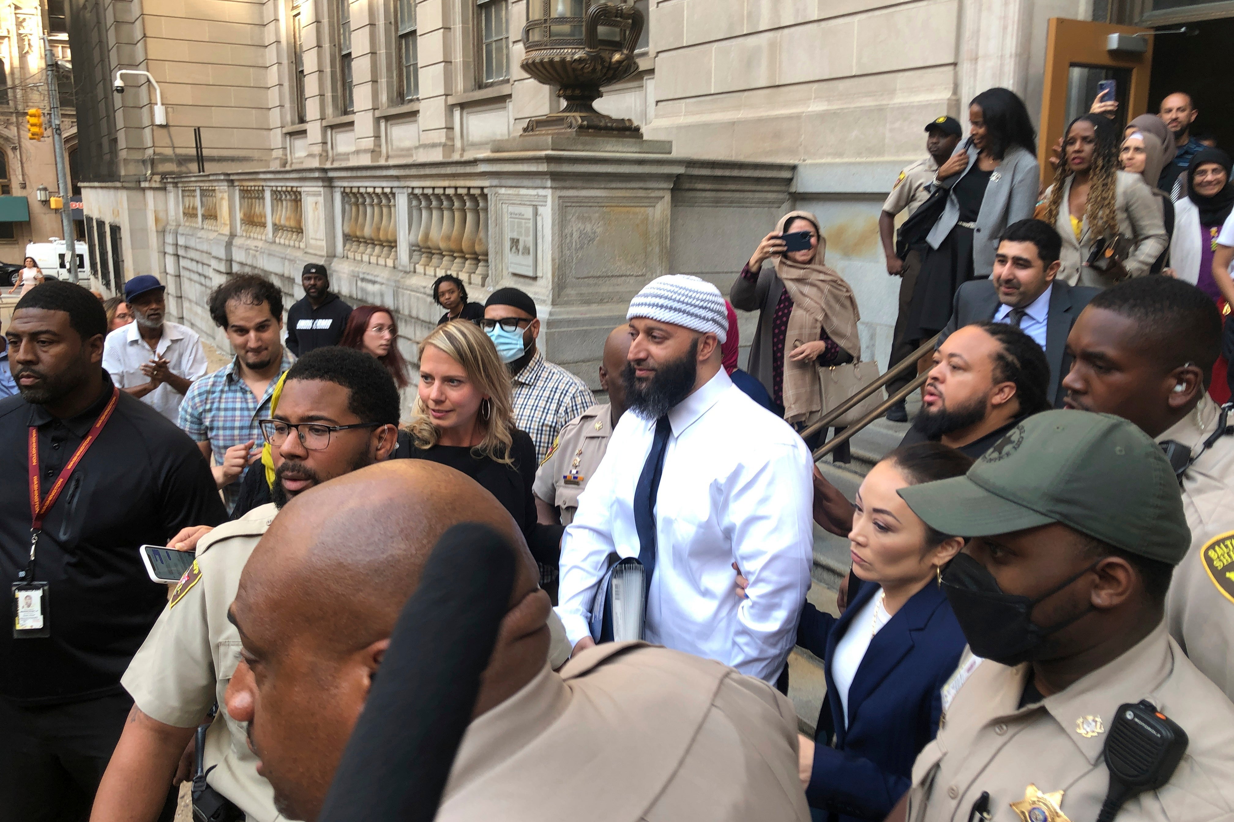 Adnan Syed leaves court in September 2022 after his conviction was overturned