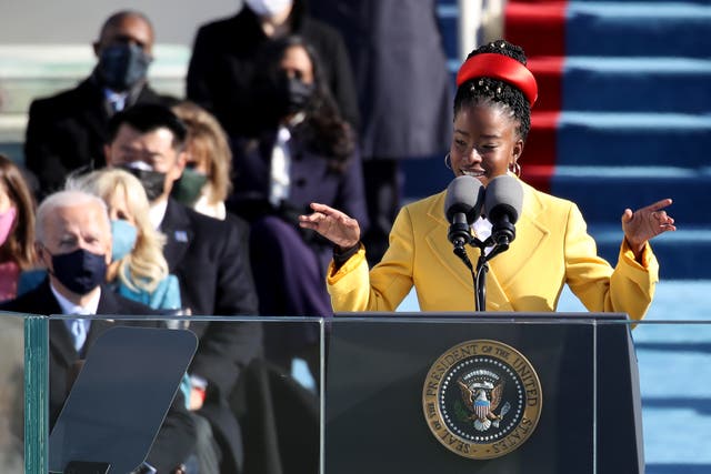<p>Youth Poet Laureate Amanda Gorman speaks during the inauguration of U.S. President-elect Joe Biden on the West Front of the U.S. Capitol on January 20, 2021 in Washington, DC. </p>