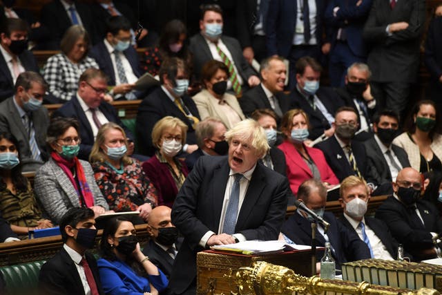 <p>Boris Johnson on 8 December 2021, as he insisted ‘the guidance was followed and the rules were followed at all times’ during Partygate </p>