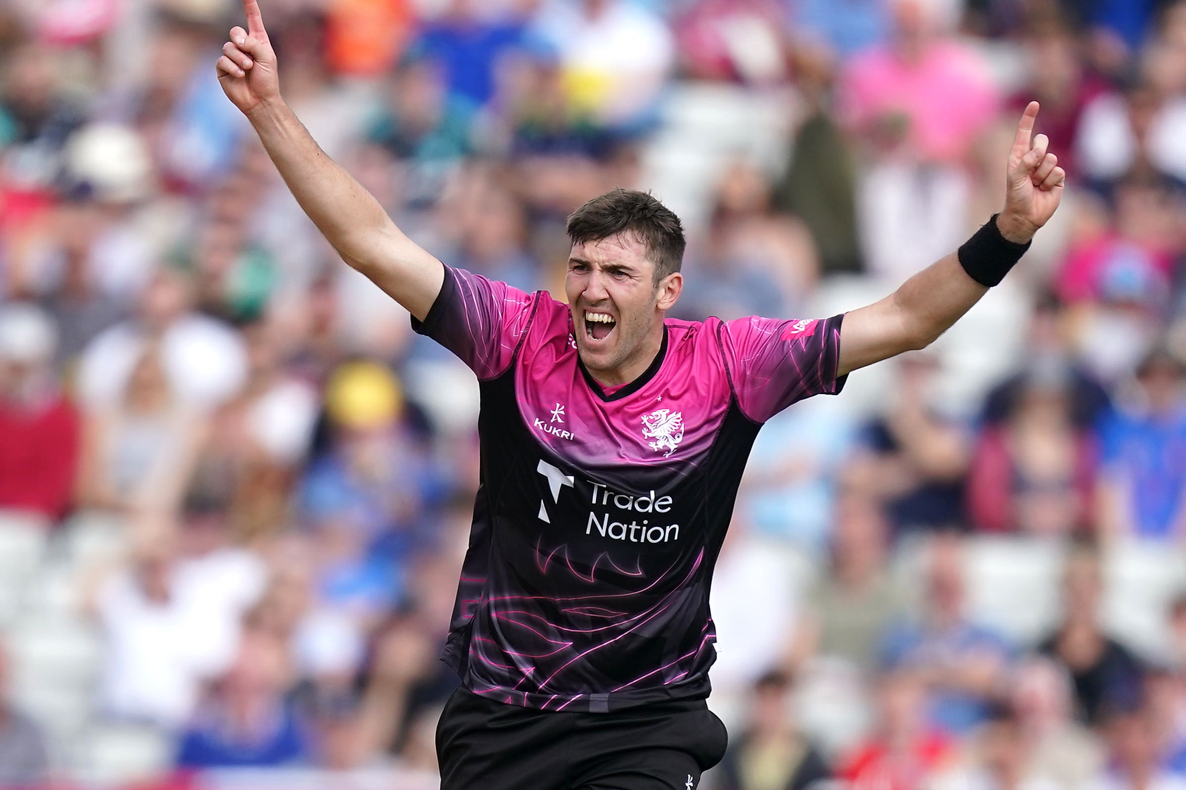 Craig Overton celebrates taking a wicket for Somerset (Mike Egerton/PA)