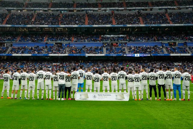 Real Madrid players showed their support for team-mate Vinicius Junior ahead of a 2-1 win over Rayo Vallecano (Manu Fernandez/AP)
