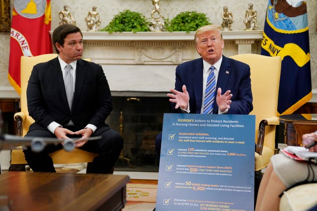 <p>Ron DeSantis and Donald Trump are pictured in this photo of an Oval Office meeting between the two men </p>
