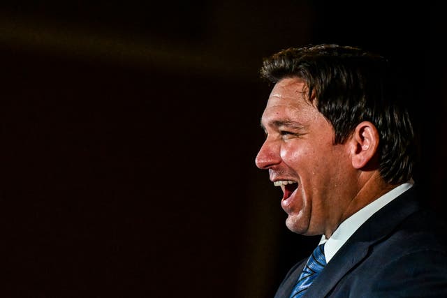 <p>FILE-Florida governor Ron DeSantis speaks during a primary election night event in Hialeah, Florida, on 23 August 2022</p>