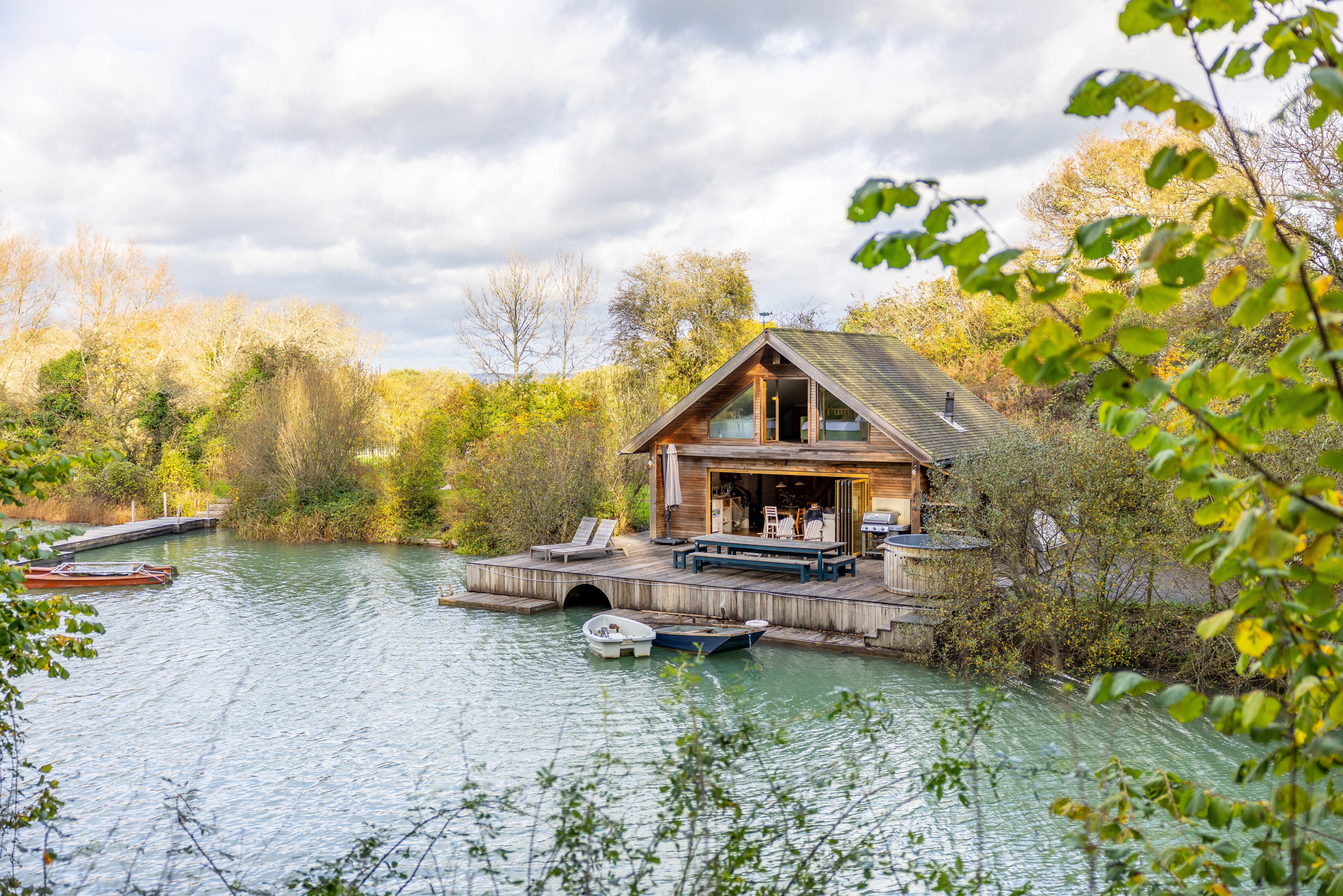 Ditchling Cabin sits on its own private lake in the Sussex Downs