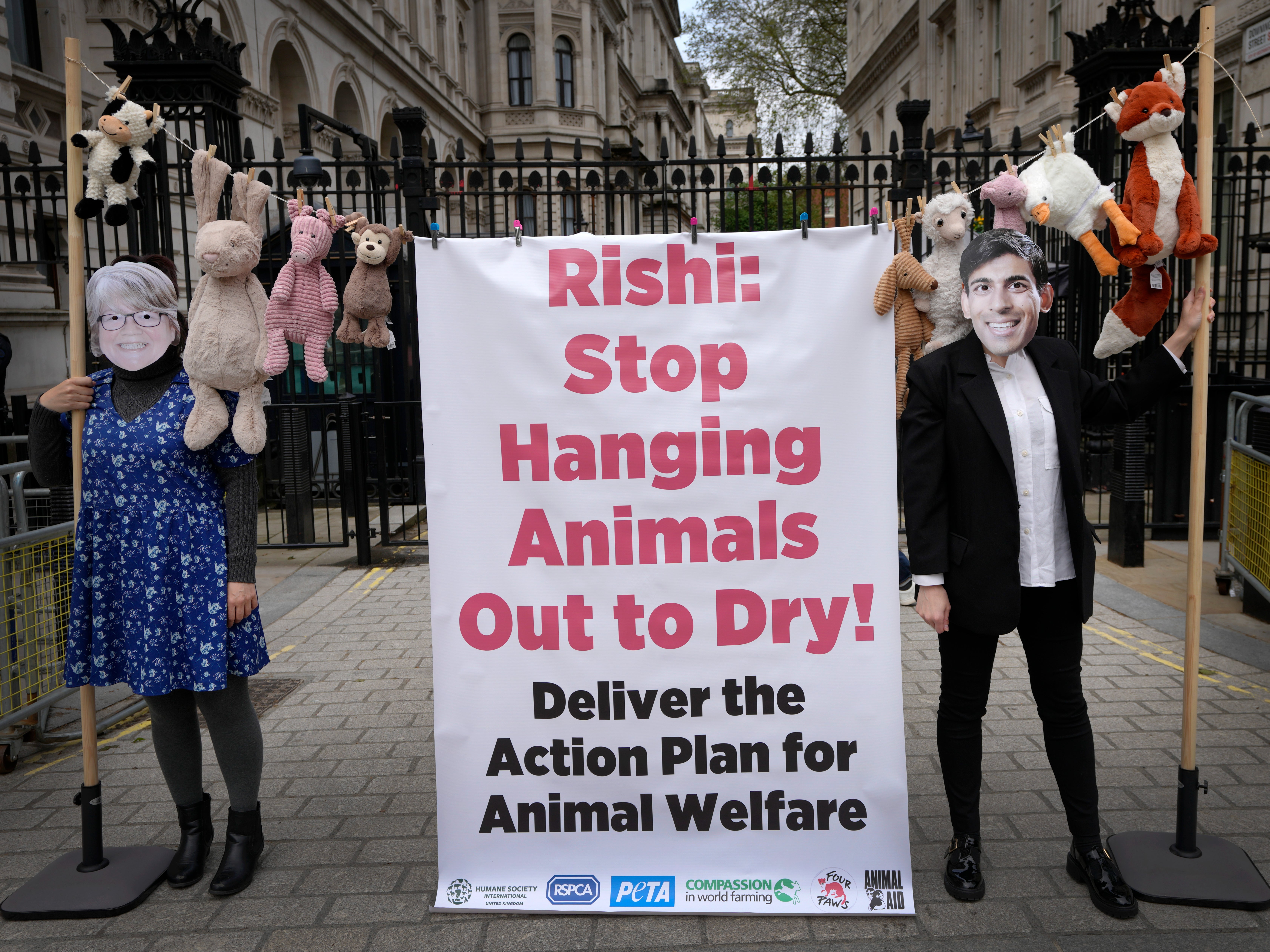 Charities used a banner urging Therese Coffey and Rishi Sunak not to ‘hang animals out to dry'