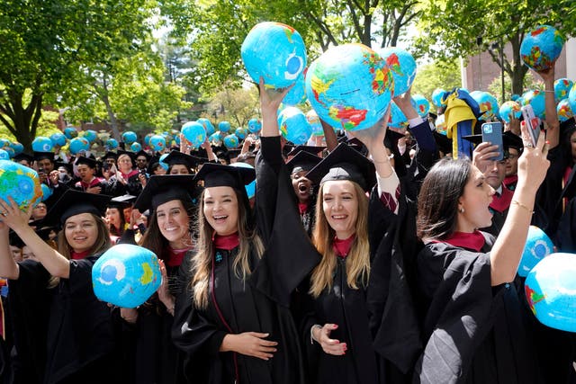 <p>Harvard students celebrate their graduation on the university’s campus in Cambridge, Massachusetts</p>