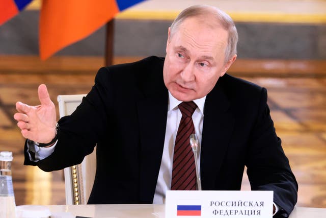 <p>Vladimir Putin at a summit in Moscow this week </p>