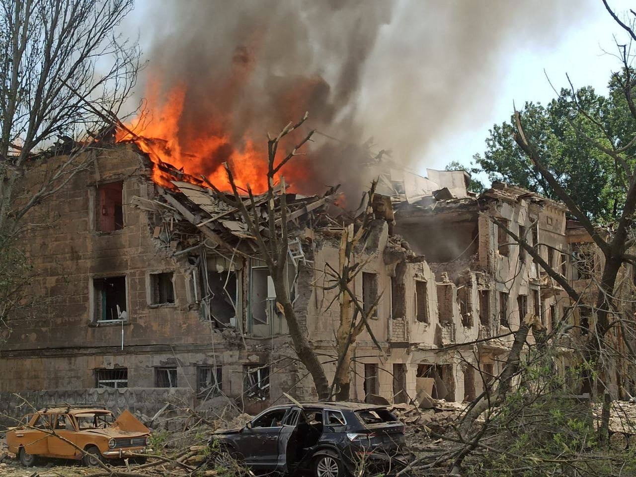 A clinic heavily destroyed by a Russian missile strike