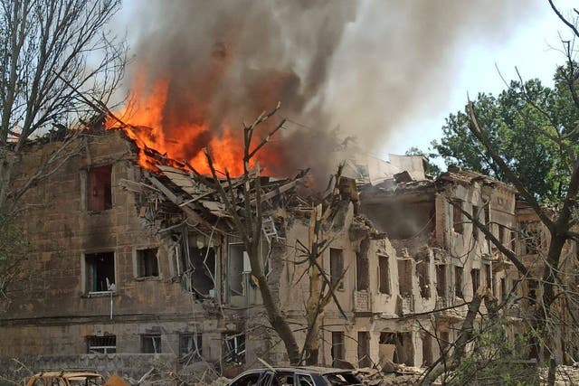 <p>A clinic heavily destroyed by a Russian missile strike</p>