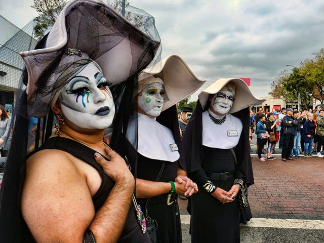 <p>The LA chapter of the Sisters of Perpetual Indulgence attends a Pride parade in Hollywood on 12 Jun 2016</p>