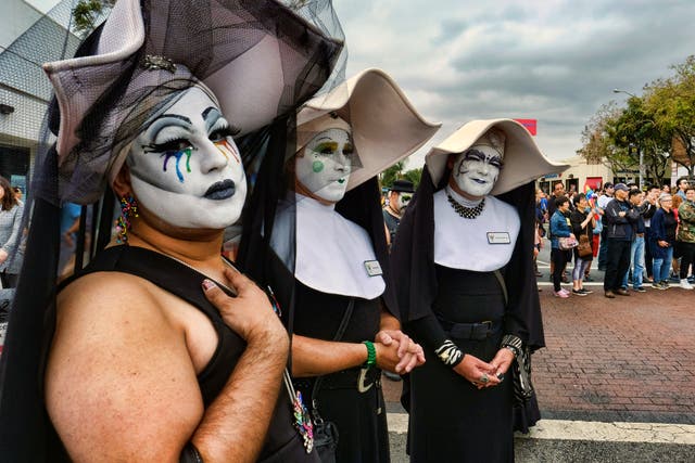 <p>The LA chapter of the Sisters of Perpetual Indulgence attends a Pride parade in Hollywood on 12 Jun 2016</p>