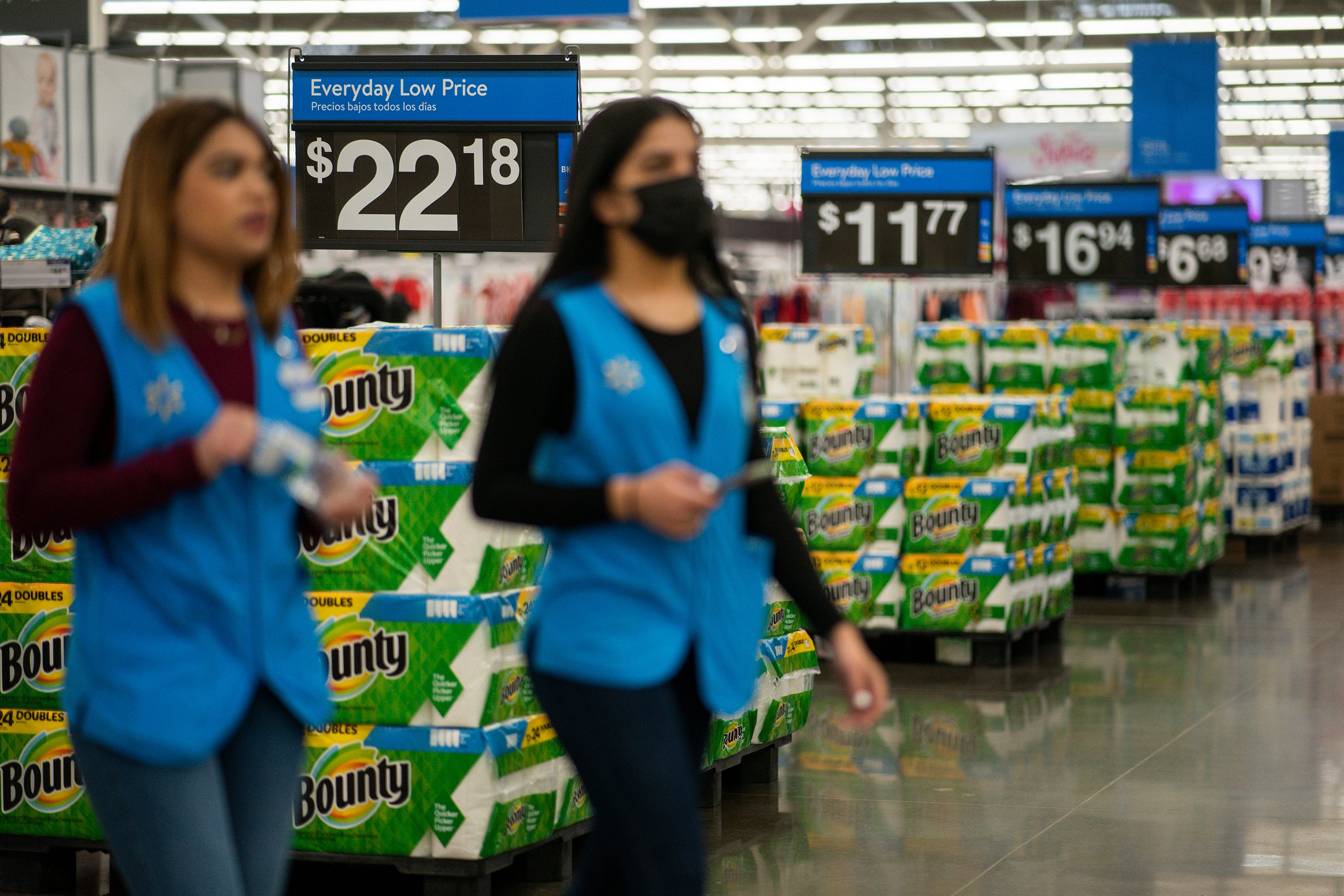 Prices are displayed over items at a Walmart Supercenter in North Bergen, N.J. on Feb. 9, 2023