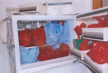 Bags of fetal remains inside the freezer at Kermit Gosnell’s clinic