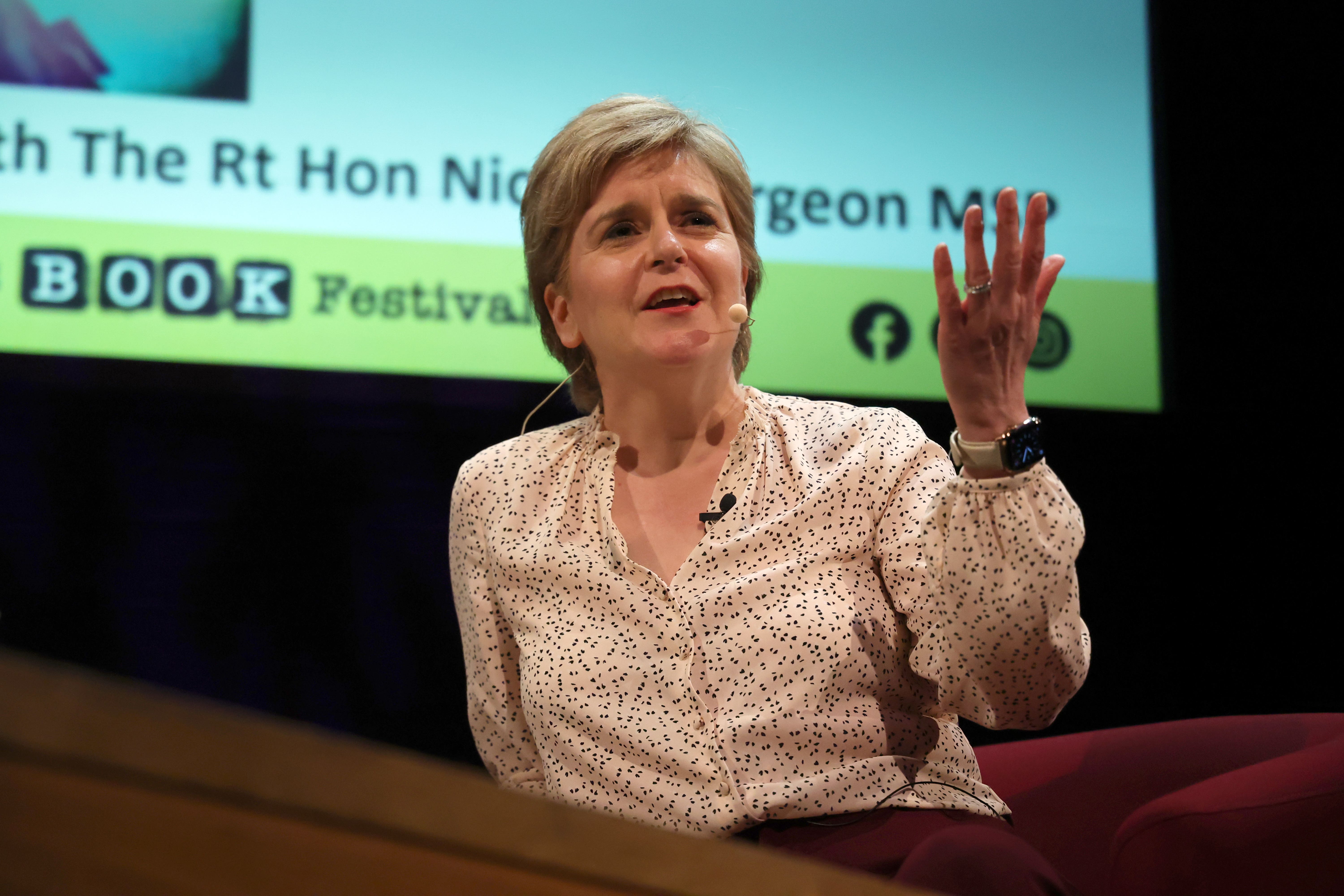 Former first minister Nicola Sturgeon chairs an event with comedian Janey Godley (not pictured) at the Aye Write book festival at the Royal Concert Hall, Glasgow. (Robert Perry/PA)