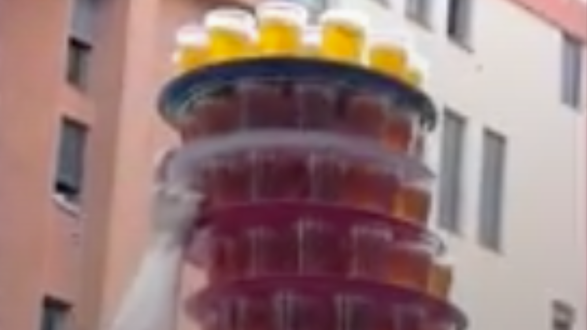 <p>Hundreds of pints go flying as waiter tries his luck serving eight trays of beer</p>