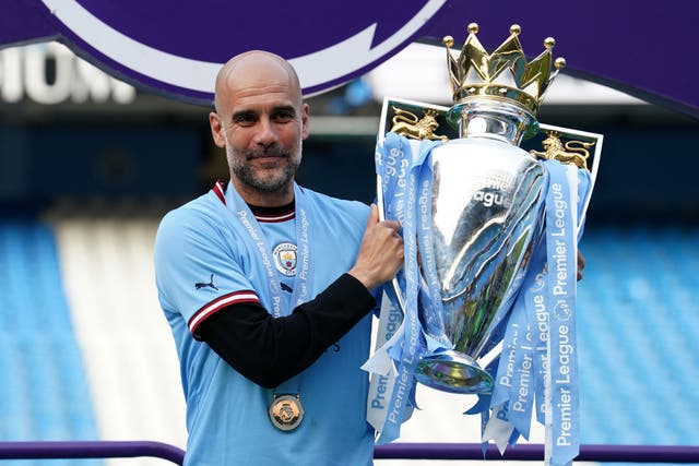 Pep Guardiola is on the hunt for a treble (Marti Rickett/PA)