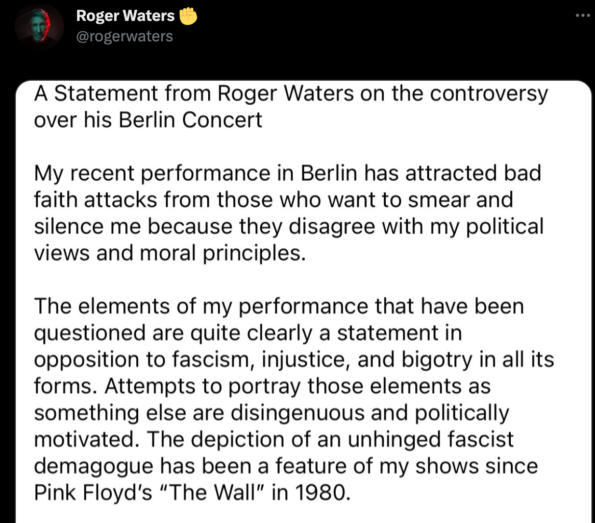 Roger Waters responds to ‘Nazi uniform’ controversy