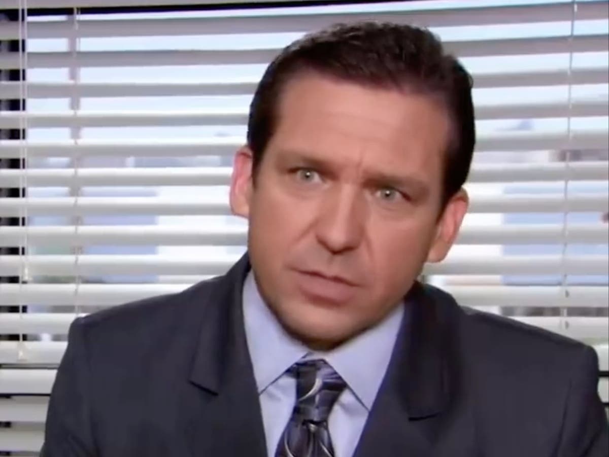 Don Jr shares an AI doctored clip from The Office showing DeSantis wearing a women’s suit