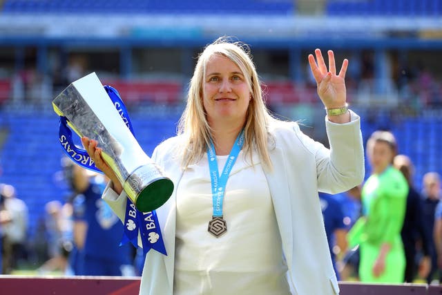 Emma Hayes hailed her players’ efforts this season as Chelsea claim another league title (Nigel French/PA)