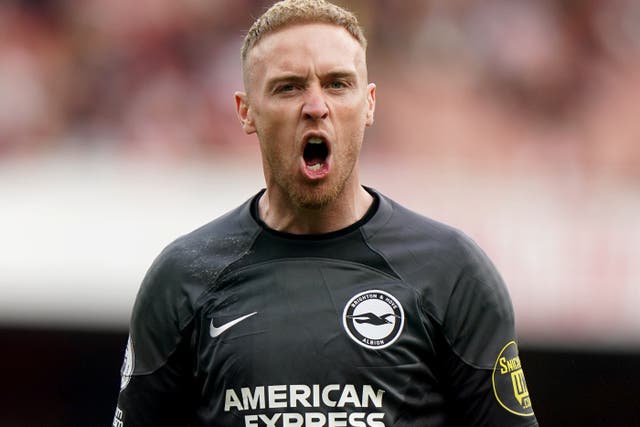 Brighton goalkeeper Jason Steele, pictured, has been backed for an England cap by his manager Roberto De Zerbi (Tim Goode/PA)