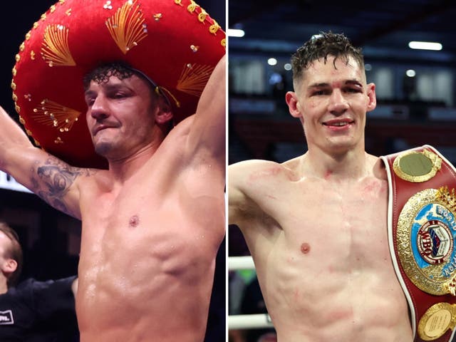 <p>Leigh Wood (left) and Chris Billam-Smith celebrate their world-title wins</p>