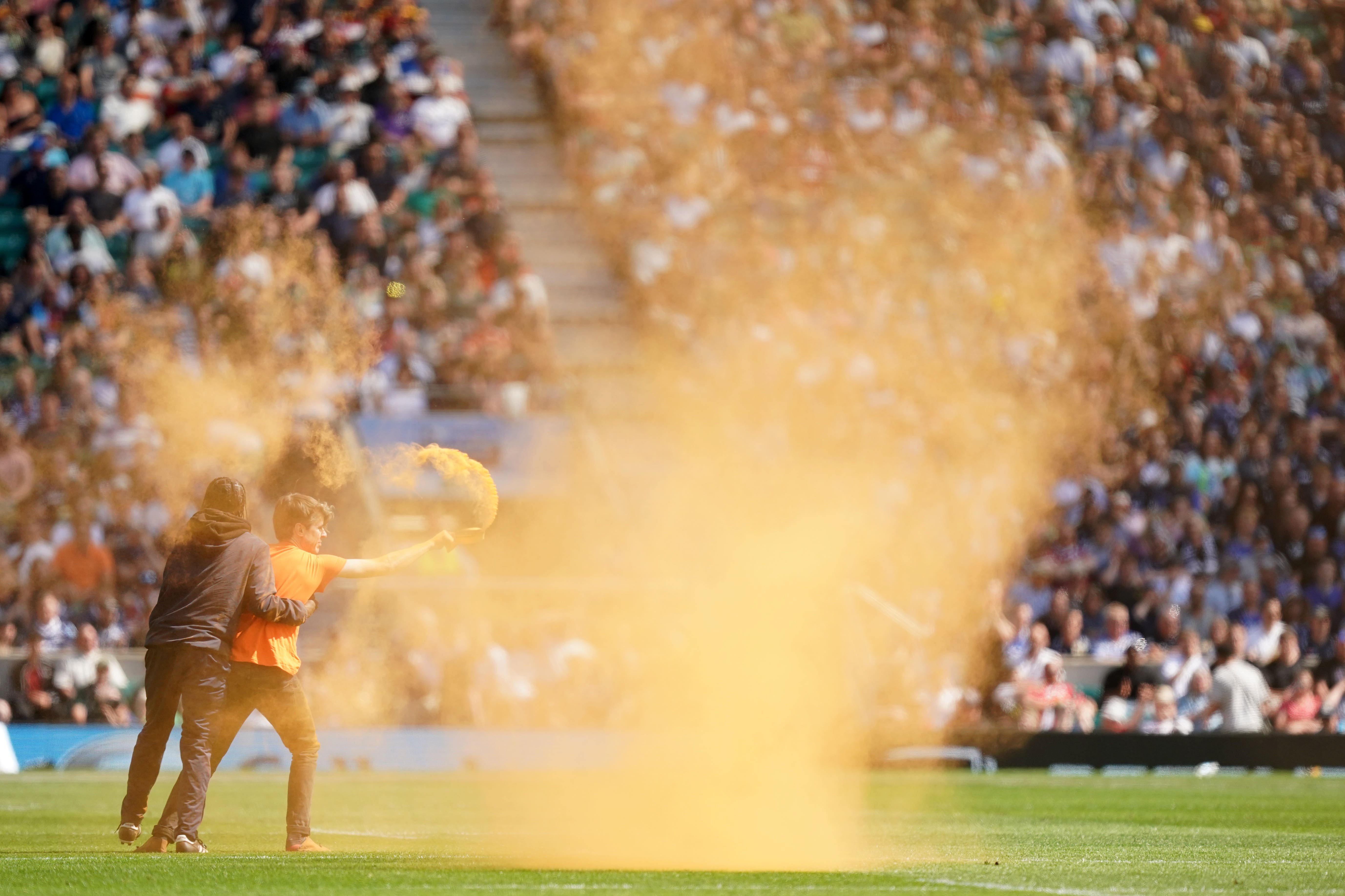 Two men have been arrested for throwing orange paint powder during the Gallagher Premiership final (Mike Egerton/PA)