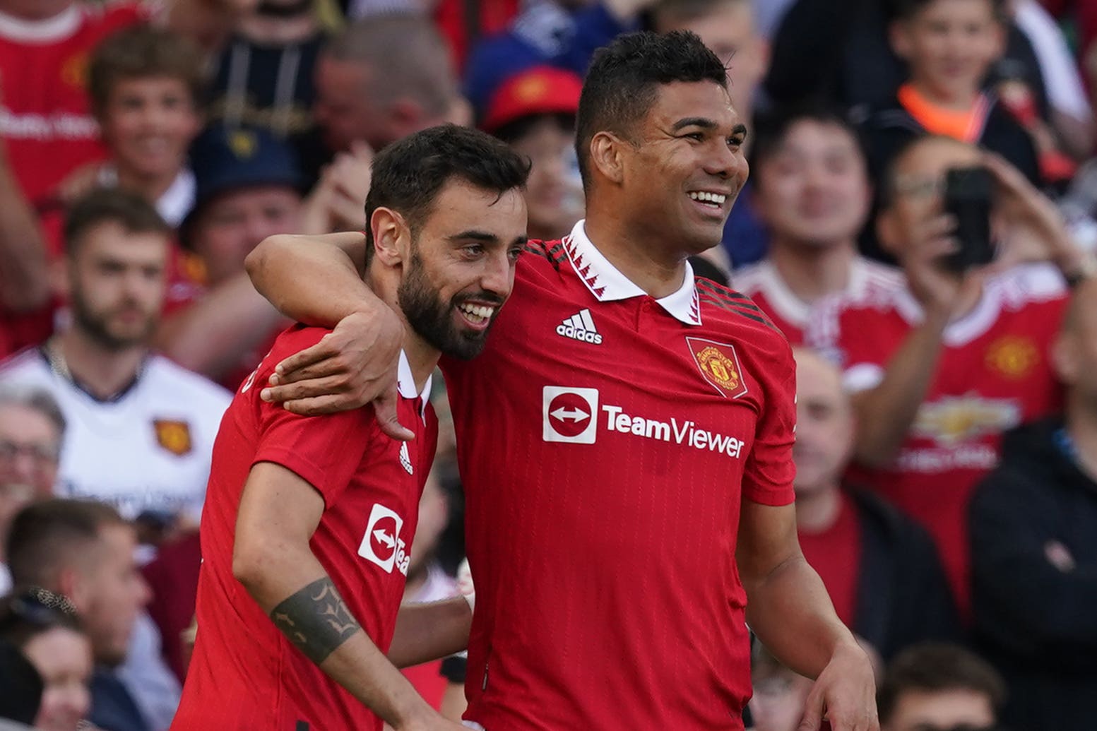 Bruno Fernandes’ (left) smart finish completed a 2-1 comeback win (Martin Rickett/PA)