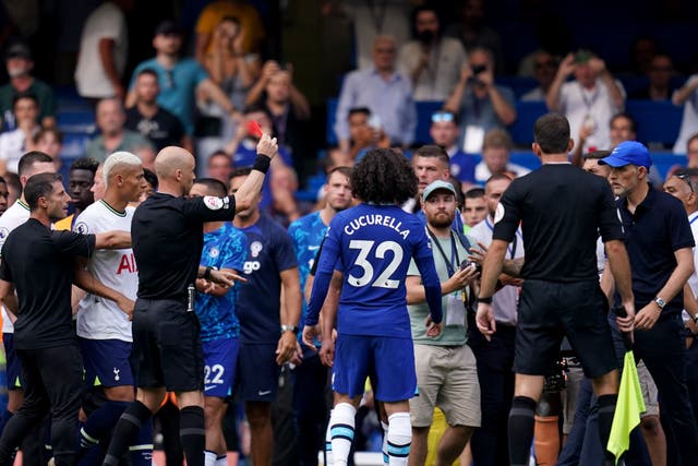 Thomas Tuchel and Antonio Conte were sent off at Stamford Bridge after they clashed on the touchline (John Walton/PA)