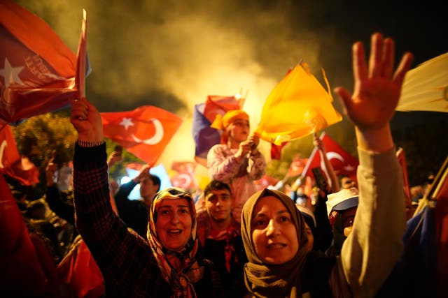 <p>Supporters of Turkish president Recep Tayyip Erdogan celebrate in Istanbul</p>