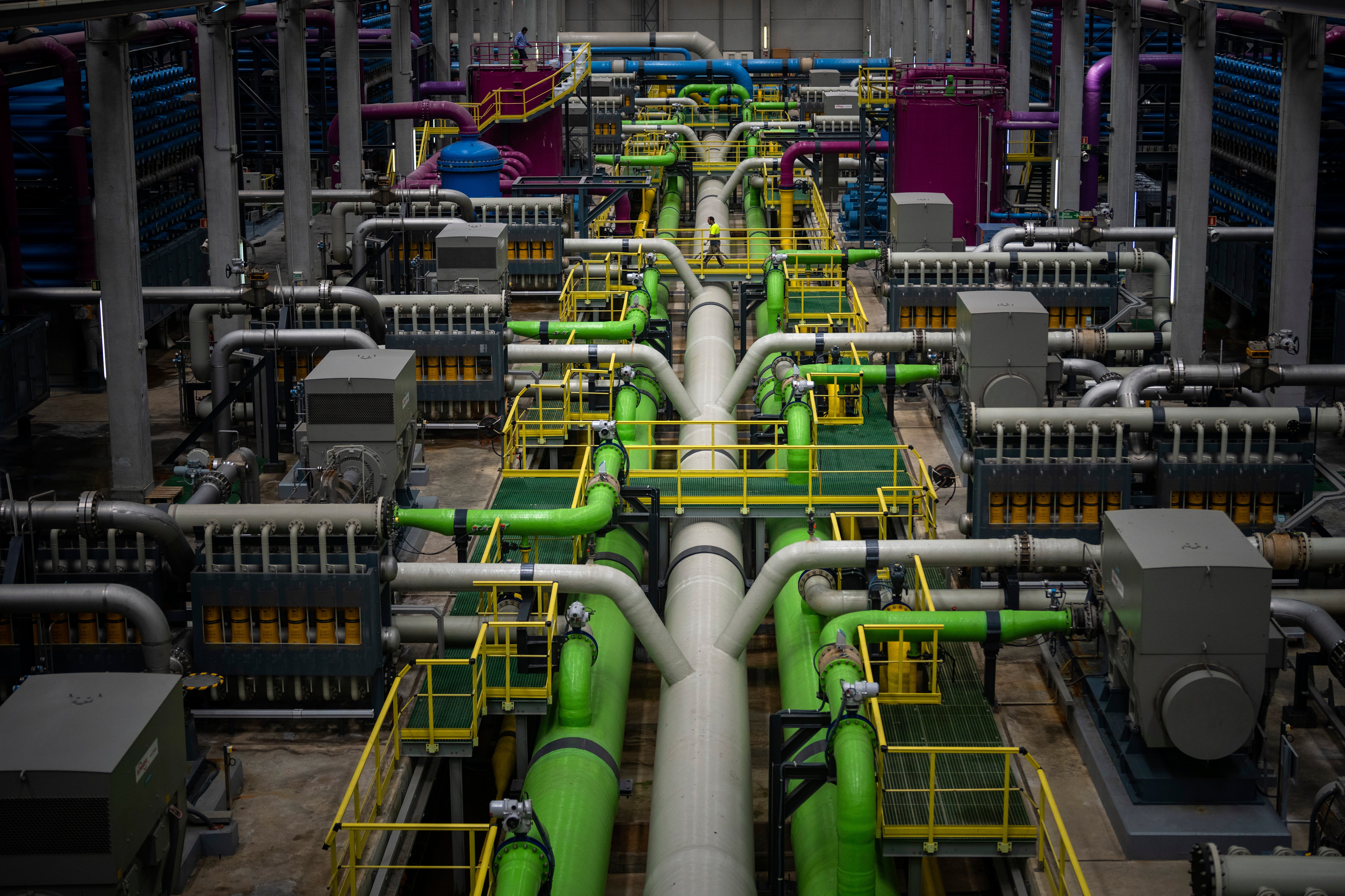 A pipeline that transports seawater to filters at Europe’s largest desalination plant for drinking water in Spain