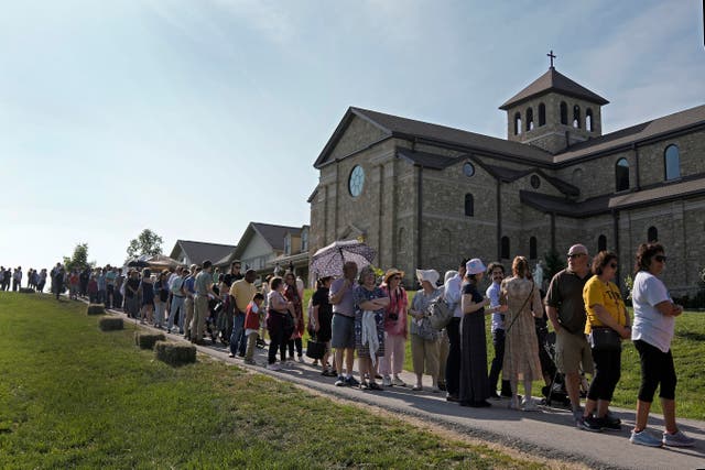 <p>People wait to view the body of Sister Wilhelmina Lancaster at the Benedictines of Mary, Queen of Apostles abbey Sunday, May 28, 2023, near Gower, Mo.Hundreds of people visited the small town in Missouri this week to see the nun's body that has barely decomposed since 2019 â some are saying it's a sign of holiness in Catholicism, while others are saying the lack of decomposition may not be as rare as people think.  (AP Photo/Charlie Riedel)</p>