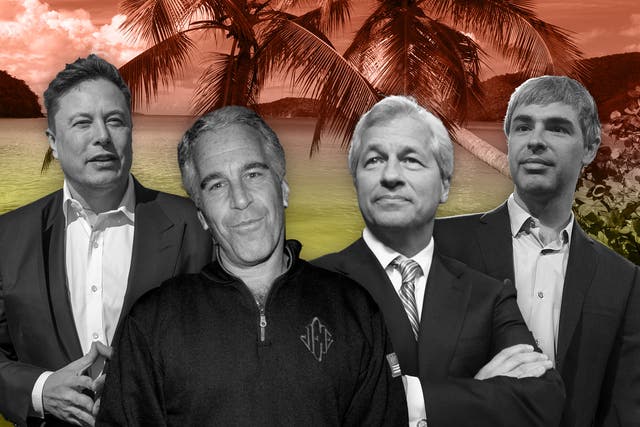 <p>From left Elon Musk, Jeffrey Epstein, Jamie Dimon and Larry Page </p>