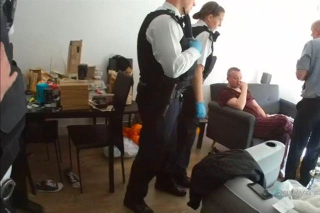 <p>Mark Gould being arrested by police  </p>