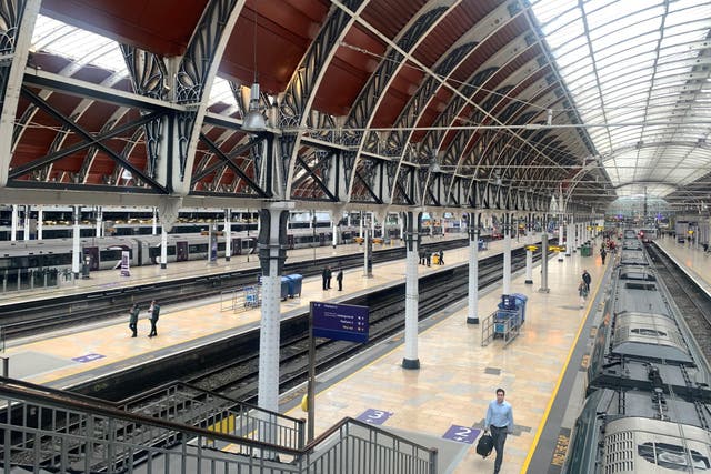 A quiet Paddington station in London as members of the drivers’ union Aslef go on strike (Pete Clifton/PA)