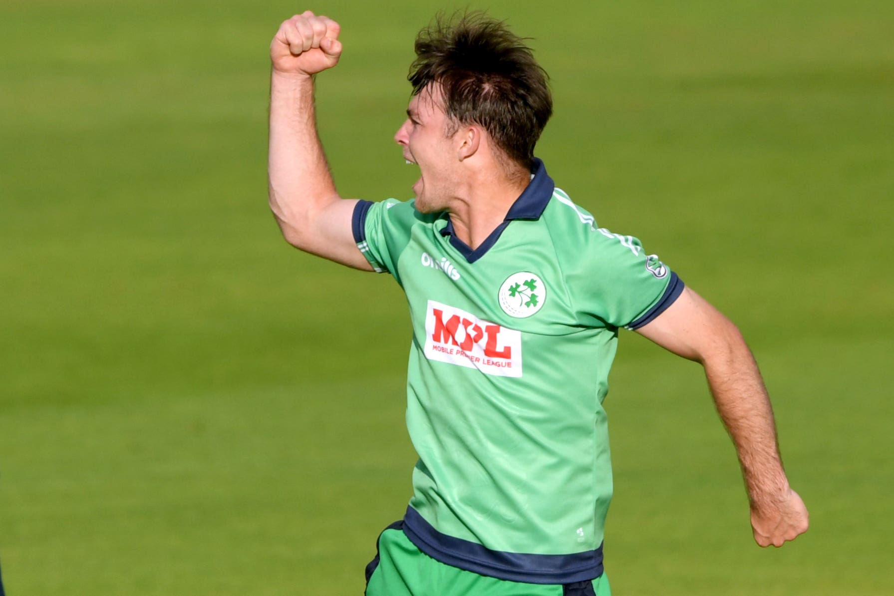 Curtis Campher celebrates taking a wicket during a previous encounter with England (Mike Hewitt/PA)