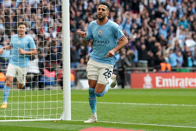 A hat-trick from Riyad Mahrez secured Manchester City’s place in the FA Cup final (Nick Potts/PA)